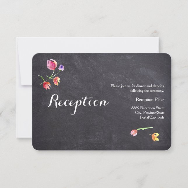 Chalkboard Watercolour Flower Reception Cards (Front)
