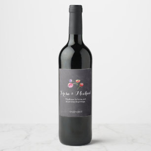 Chalkboard, Watercolour flower rustic giveaway Wine Label