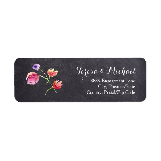 Chalkboard Watercolour Flower Wedding Return label Return Address Label