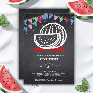 Chalkboard Watermelon Drawing Baby Shower Invitation
