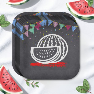 Chalkboard Watermelon Drawing Baby Shower Paper Plate