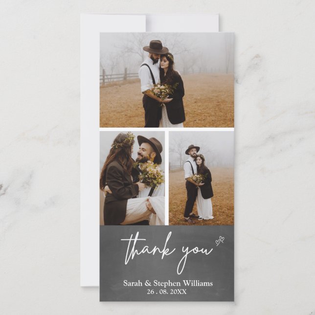 Chalkboard Wedding 3 Photo Thank You Photo-card (Front)