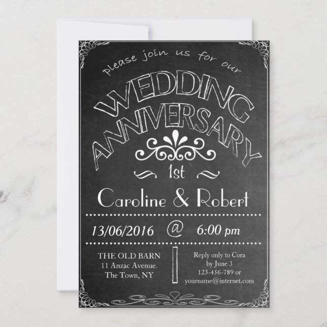 Chalkboard Wedding Anniversary Invitation (Front)