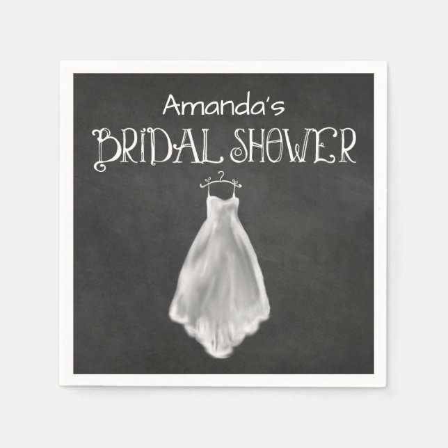 Chalkboard Wedding Dress Bridal Shower Napkins (Front)