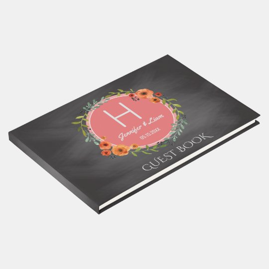 Chalkboard Wedding | Floral Wreath Boho Monogram Guest Book