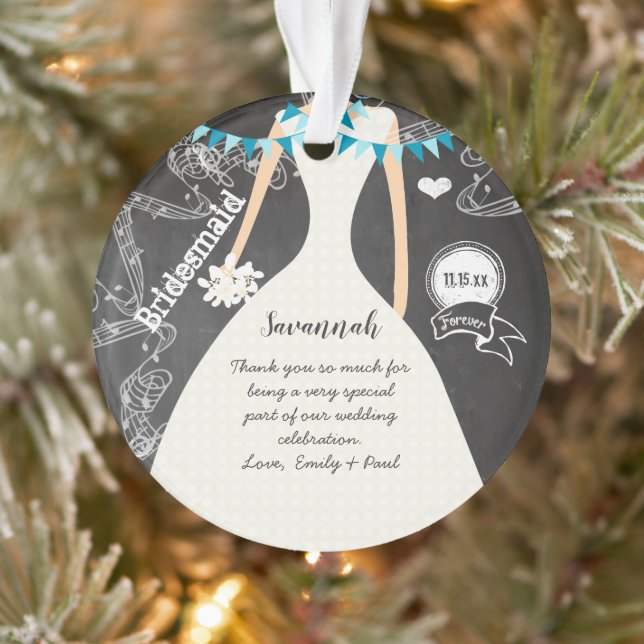 Chalkboard Wedding Gown Bridesmaid Photo  Ornament (Tree)
