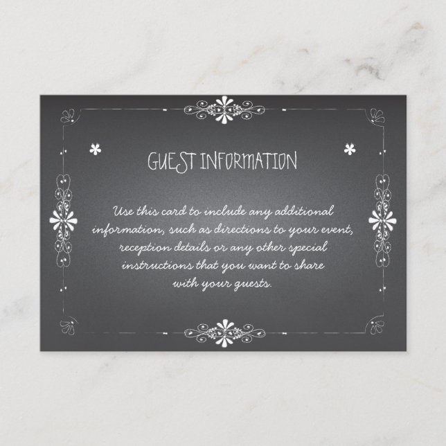 Chalkboard Wedding Guest Information Insert Card (Front)