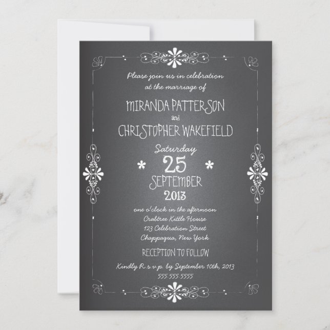 Chalkboard Wedding Invitation with RSVP (Front)