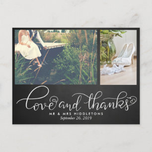 Chalkboard Wedding Love And Thanks   Two Photos Postcard