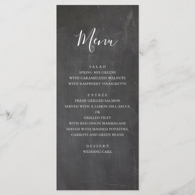 Chalkboard wedding menu. Modern grey dinner menu (Front)