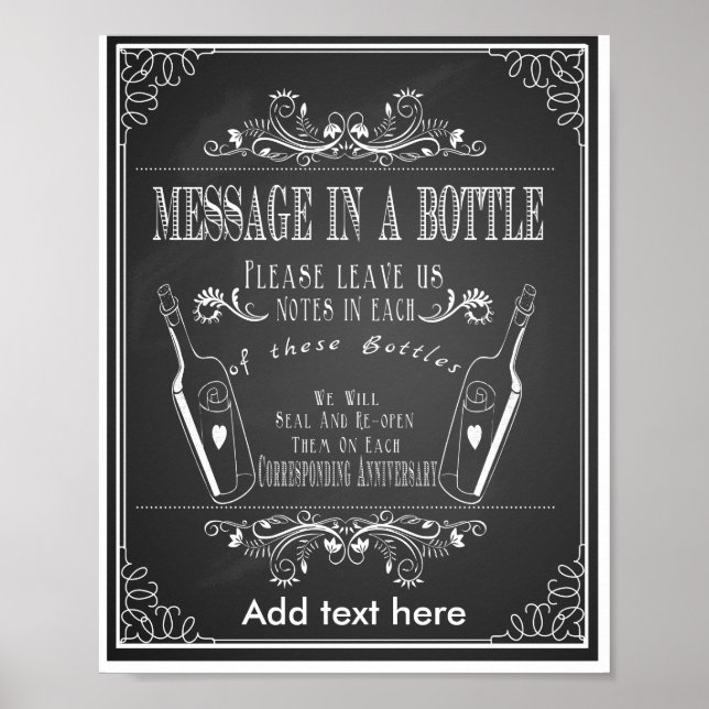 Chalkboard wedding message in a bottle print (Front)