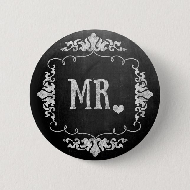 Chalkboard Wedding  "Mr." 2 Inch Round Button (Front)