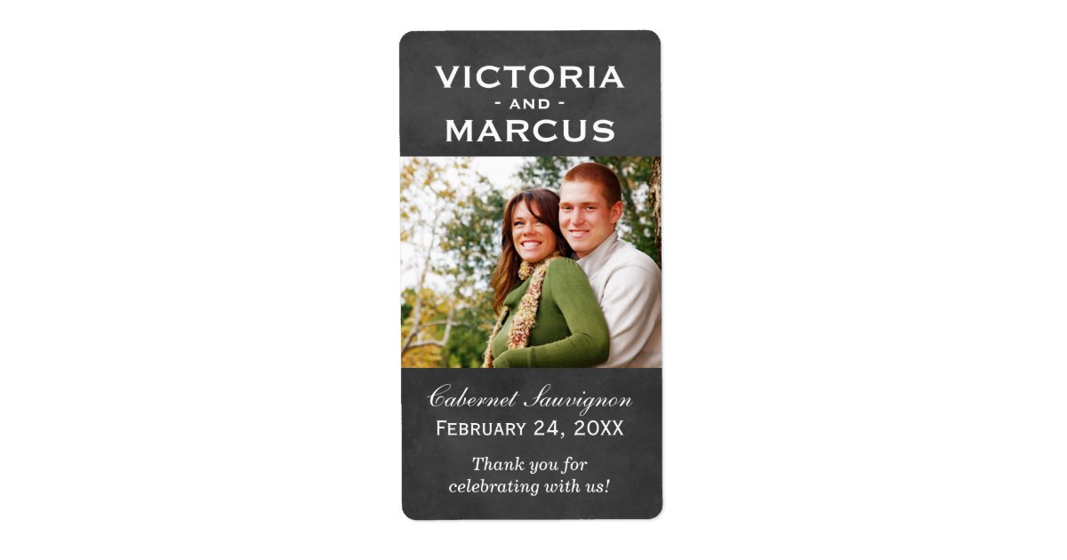 Chalkboard Wedding Photo Wine Bottle Favour Labels | Zazzle.ca