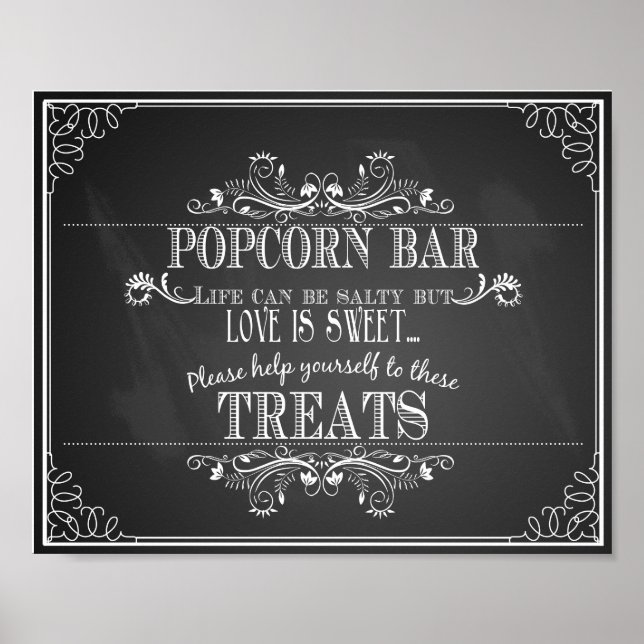 Chalkboard Wedding Popcorn Bar table print (Front)