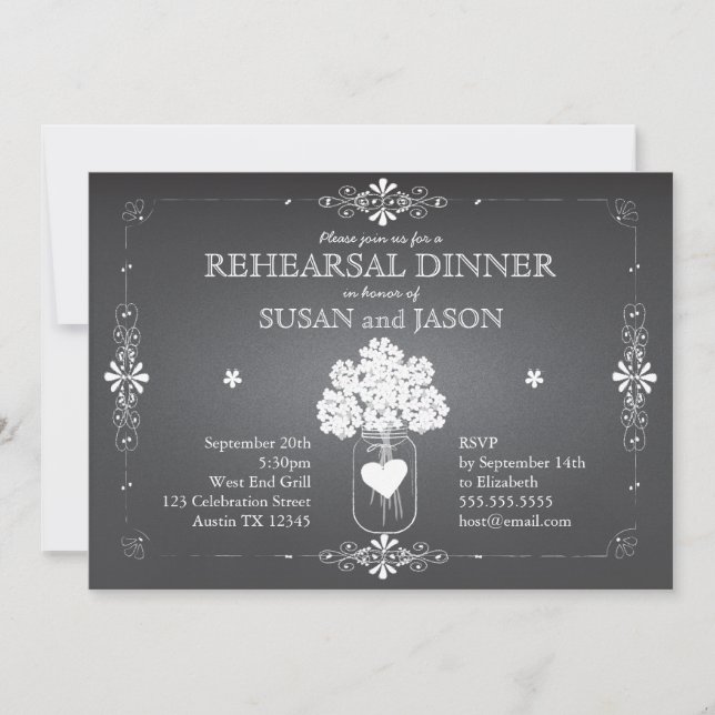 Chalkboard Wedding Rehearsal Dinner Mason Jar Invitation (Front)