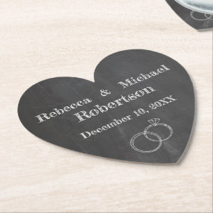 Chalkboard Wedding Rings Personalized Paper Coaster