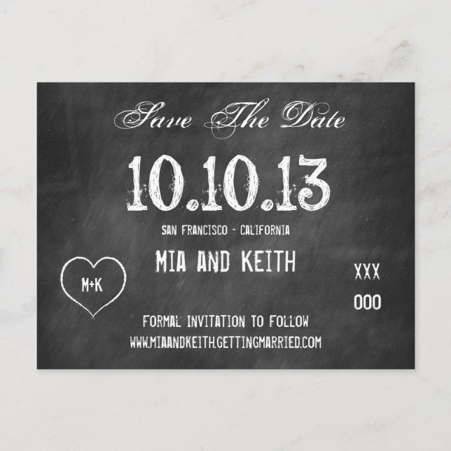 Chalkboard Wedding SAVE THE DATE Postcard (Front)