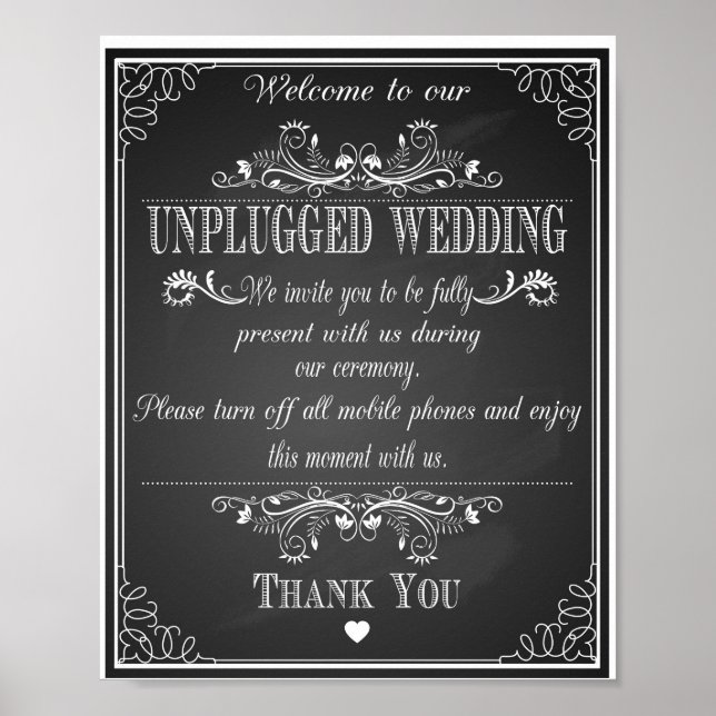 Chalkboard Welcome to our Unplugged wedding print (Front)