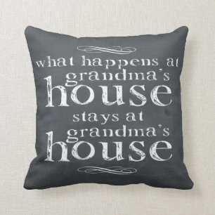Chalkboard What Happens At Grandma's House Throw Pillow