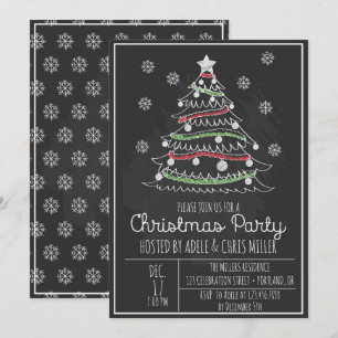 Chalkboard Whimsical Christmas Tree Holiday Party Invitation