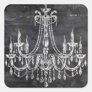 Chalkboard White Chalk Chandelier Square Sticker