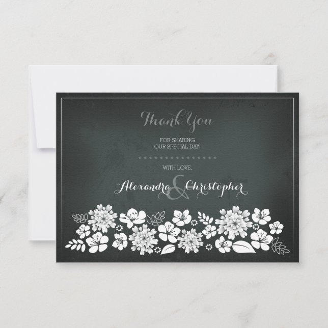Chalkboard White Flowers Vintage Thank You (Front)