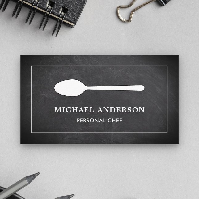 Chalkboard White Kitchen Spoon Personal Chef Business Card (Creator Uploaded)