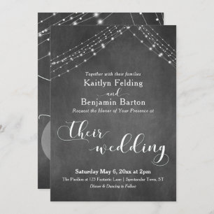 Chalkboard White Light Strings Calligraphy Wedding Invitation
