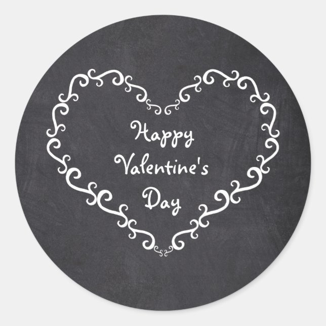 Chalkboard White Ornament Heart Valentine Stickers (Front)