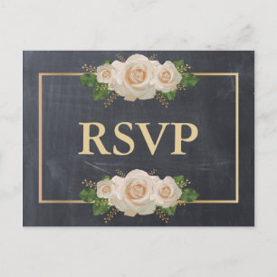 Chalkboard White Rose Golden Frame RSVP Meal Invitation Postcard