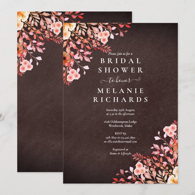 Chalkboard Wildflowers Floral Bridal Shower Invitation (Front/Back)