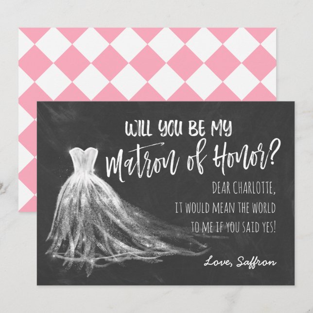 Chalkboard Will You Be My Matron of Honour Invitation (Front/Back)