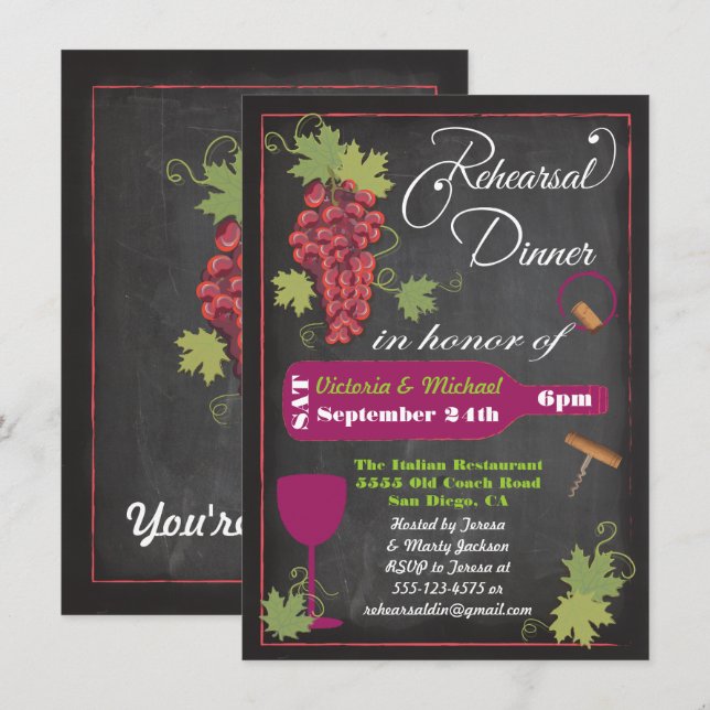 Chalkboard Wine Rehearsal Dinner Invitations (Front/Back)