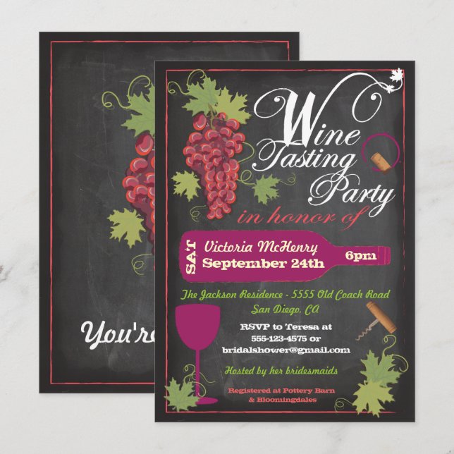 Chalkboard Wine Tasting Party Invitations (Front/Back)