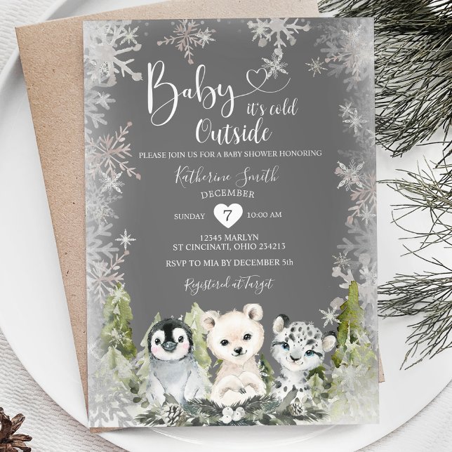 Chalkboard Winter Arctics Baby Shower Snowflakes Invitation (Creator Uploaded)