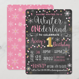 Chalkboard Winter ONE-derland First Birthday Invitation