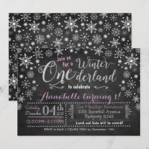 Chalkboard Winter ONEderland Birthday Invitation