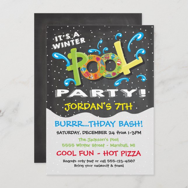 Chalkboard Winter Pool Party Invitation (Front/Back)