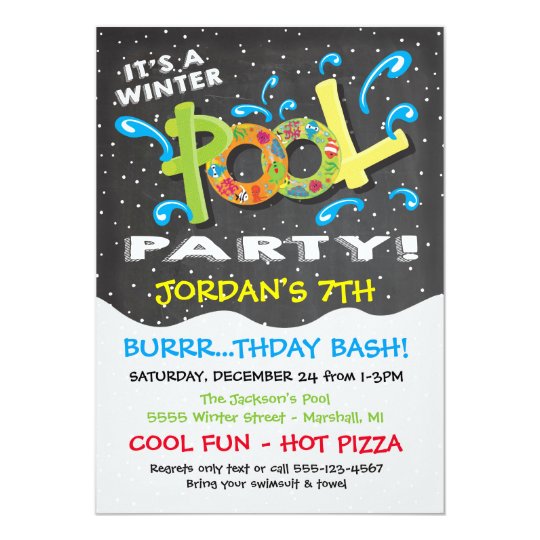 Chalkboard Winter Pool Party Invitation