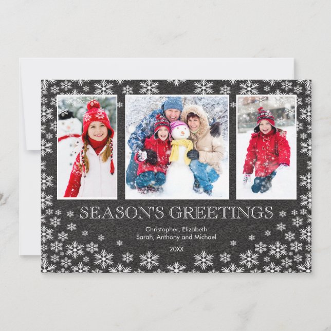 Chalkboard Winter Snowflakes 3 Photo Greeting Card (Front)