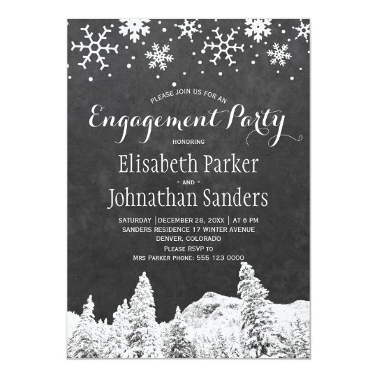 Chalkboard winter wonderland engagement party card