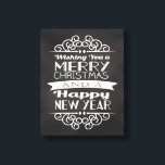 Chalkboard Wishing You Merry Christmas Canvas Print<br><div class="desc">..and a happy new year! Fresh modern vintage country design,  dark slate grey background with white lettering and decorative elements.</div>