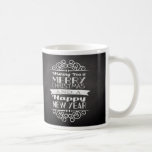 Chalkboard Wishing You Merry Christmas Coffee Mug<br><div class="desc">... and a happy new year! Dark slate grey background with white lettering and decorative elements.</div>