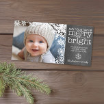 Chalkboard with 1 Photo and snow - merry bright Holiday Card<br><div class="desc">May Your Days Be Merry and Bright - Customize this with contemporary card with one horizontal photo and your family name. Includes whimsical snowflakes and chalky background.</div>