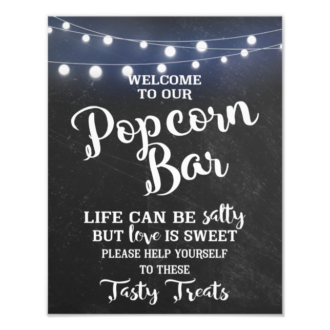 Chalkboard with light sign- POPCORN BAR Photo Print (Front)