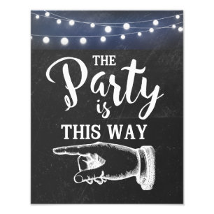 Chalkboard with light swedding "this way sign" photo print
