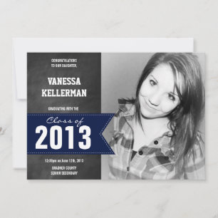Chalkboard with Navy Blue Ribbon 2013 Photo Grad Invitation