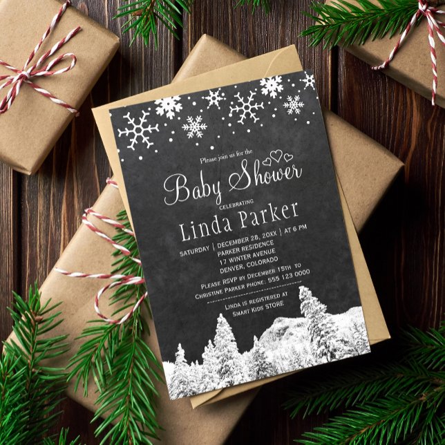 Chalkboard wonderland rustic winter baby shower invitation (Creator Uploaded)