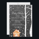 Chalkboard wonderland rustic winter baby shower invitation<br><div class="desc">Rustic country style baby shower winter chic elegant invitation template with a gingerbread house, falling snow and birch trees wonderland landscape on dark grey charcoal chalkboard background. Fill in your information in the spots, You can choose to customize it further changing fonts and colours of lettering. ---- The invitation is...</div>