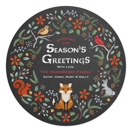 Chalkboard Woodland Wreath Christmas Photo Card